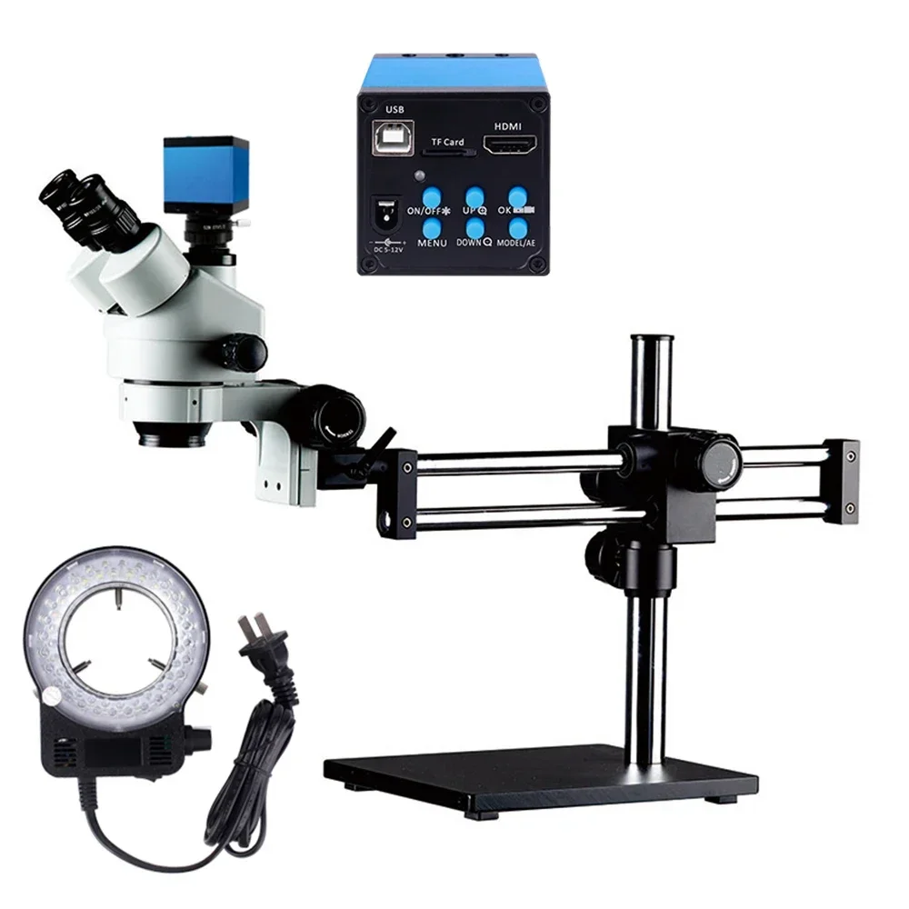 Trinocular Stereo Microscope 7X-45X - 2026/Steady Base Double Boom Stand Microscope