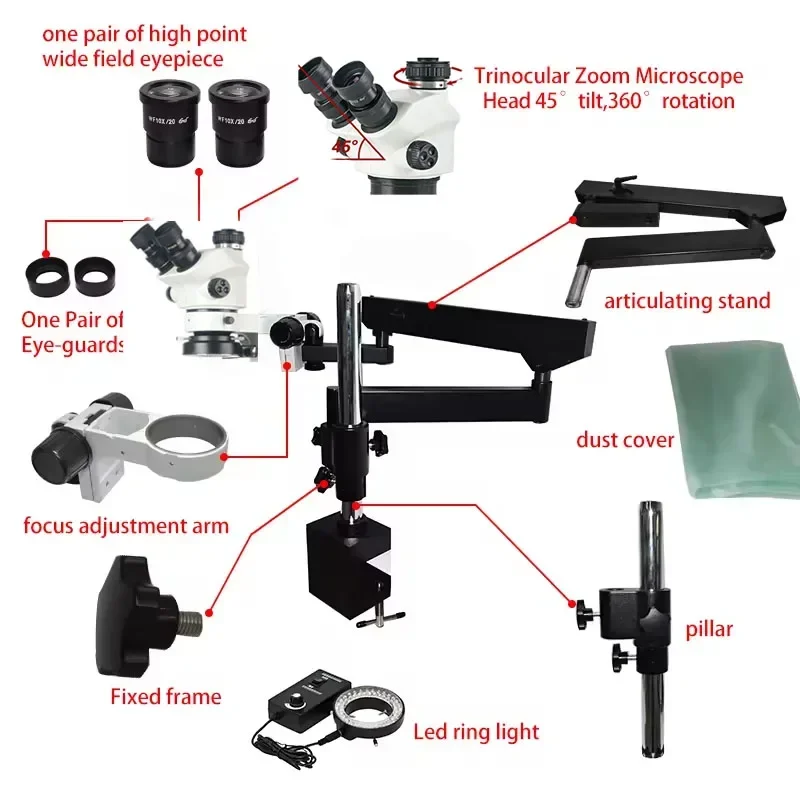 2026 New 3.5X-100X Flexible Ar - Articulating Arm Boom Stand Microscope review and price