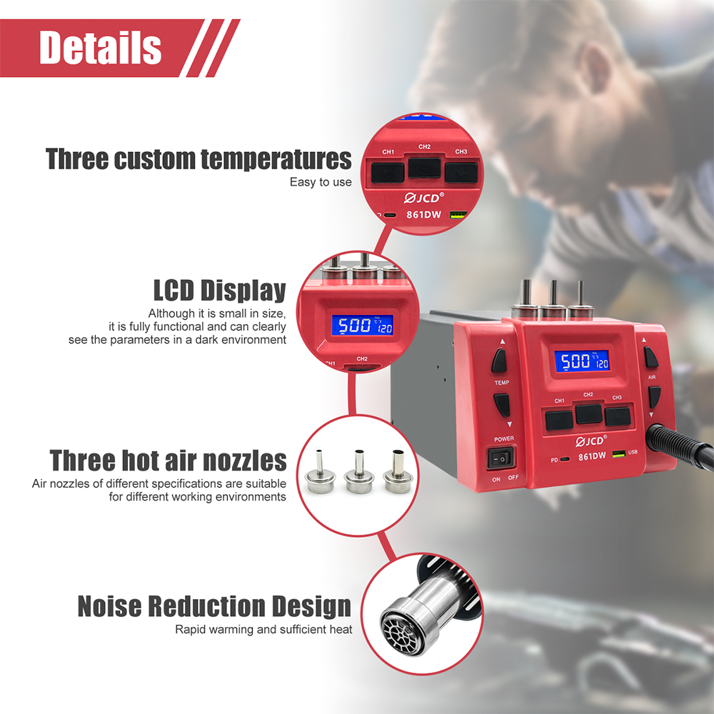 JCD 861DW Hot Air Gun 1000W Hi - Hot Air Rework Station 861Dw review and price
